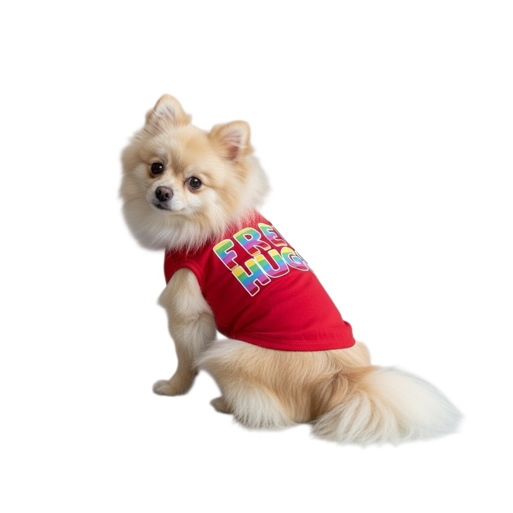 Free Hugs Pet Top Red with Rainbow lettering